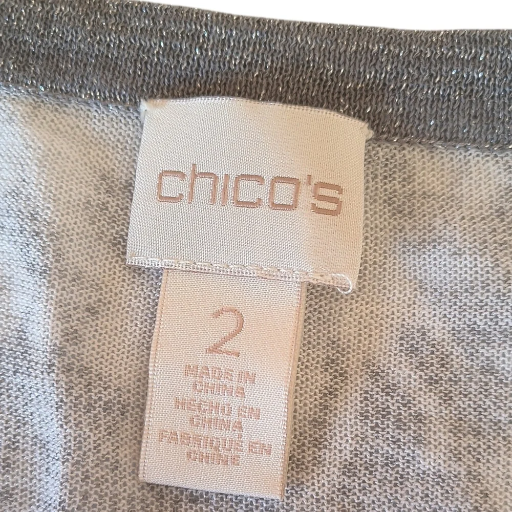 Chico's Modern Lace Lightweight Metallic Gray Cardigan Size 2 (US Size L or 12)